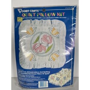 Vogart Crafts Quilt Pillow Kit Lotus Flower 8770C Vintage Full Color NOS NIP